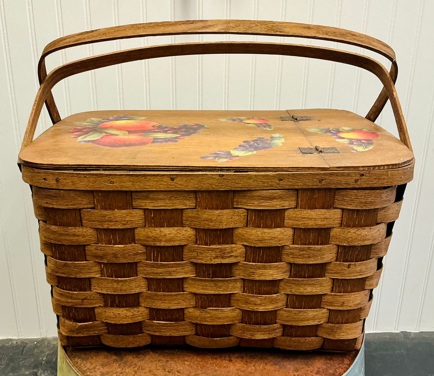 Vintage Decoupaged Picnic Basket
