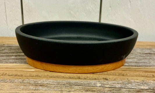 Black Resin & Wood Oval Soap Dish