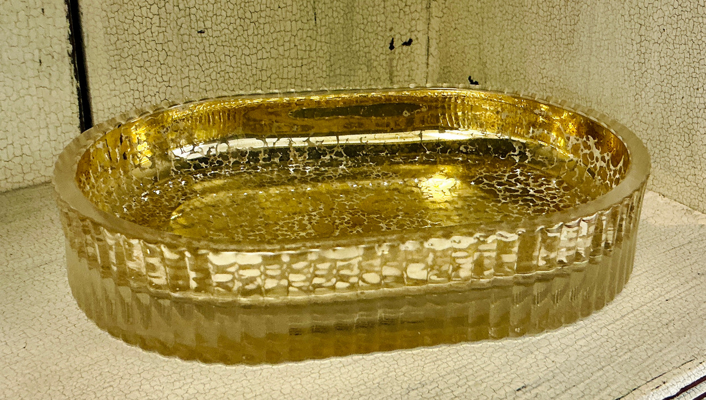 Pressed Glass Soap Dish with Gold "Mercury Glass" pattern
