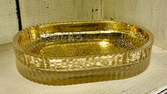 Pressed Glass Soap Dish with Gold "Mercury Glass" pattern