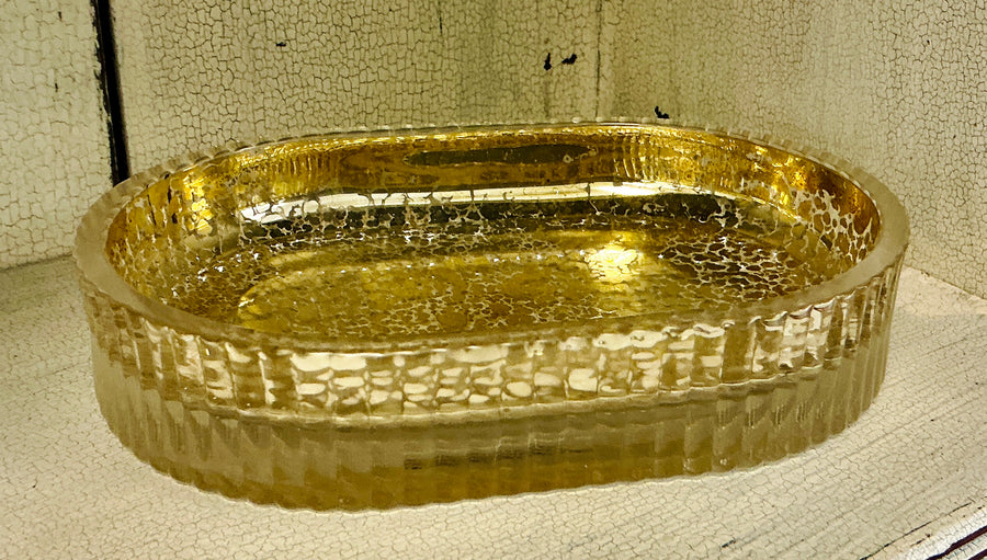 Pressed Glass Soap Dish with Gold "Mercury Glass" pattern