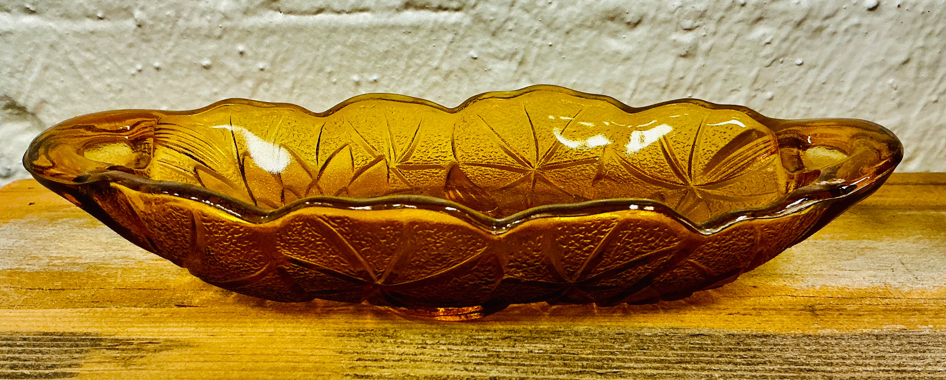 Vintage Indiana Glass Amber Carnival Lily Lotus Flower Oval Pickle Relish Dish