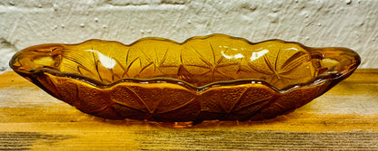 Vintage Indiana Glass Amber Carnival Lily Lotus Flower Oval Pickle Relish Dish