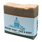Hickory Goat Face & Body handcrafted bar soap by Monticello Soap Company, second view of warm hickory and goat milk bar.