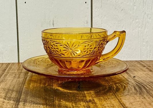 Vintage Indiana Glass Amber Cup & Saucer
