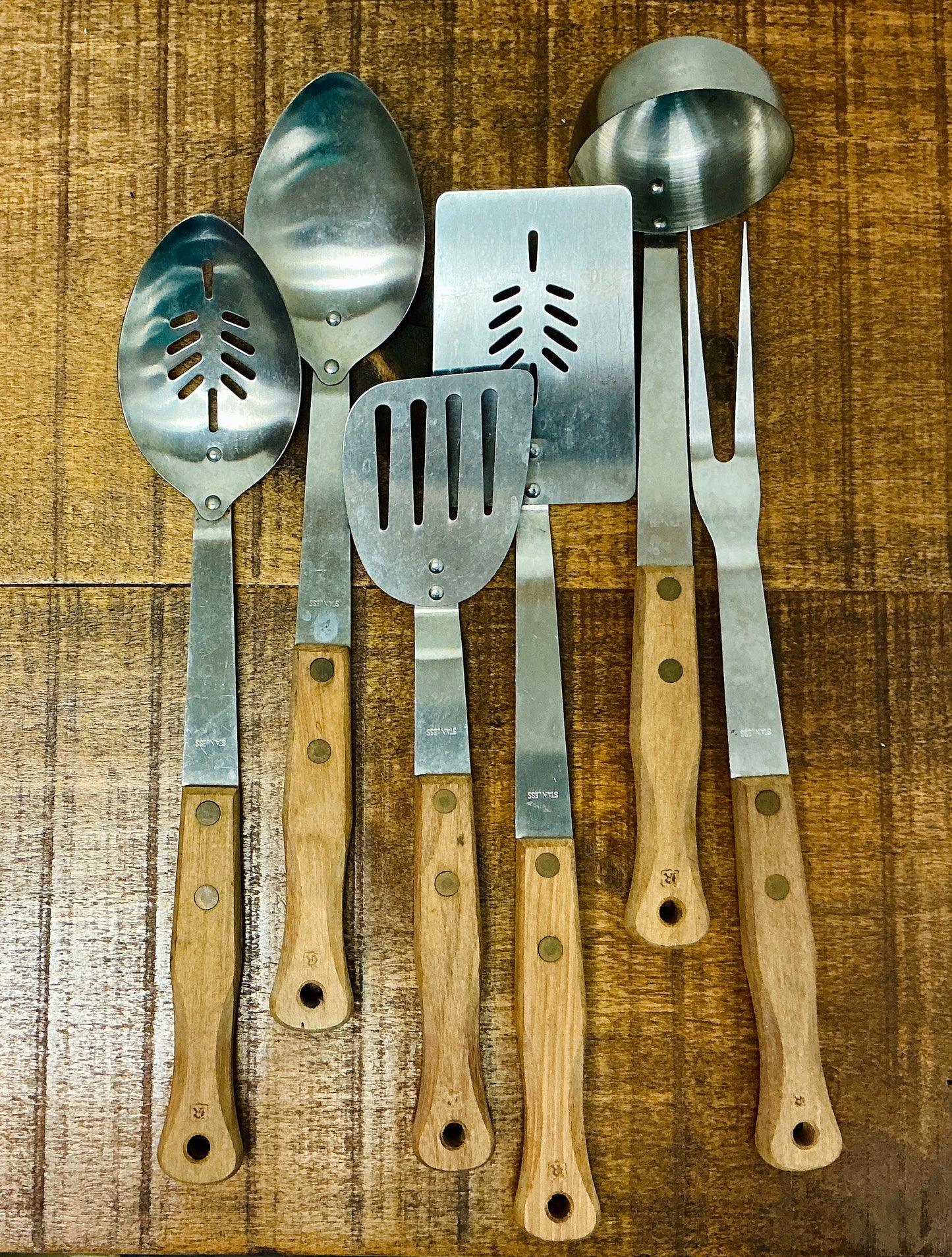 Vintage Kitchen Utensil Set with Wood Handles