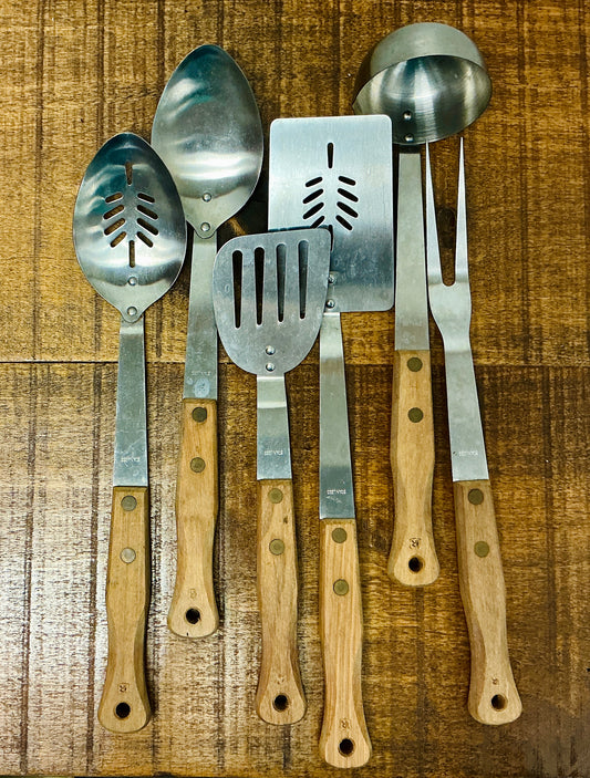Vintage Kitchen Utensil Set with Wood Handles