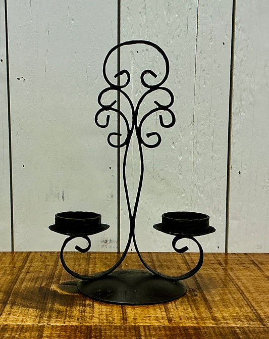 Vintage Wrought Iron Double Candle Holder