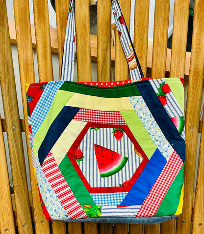 Quilted Market Tote Bag made with Up-cycled Denim & Fabric 2