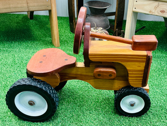 Vintage Handmade Wood Ride-On Tractor