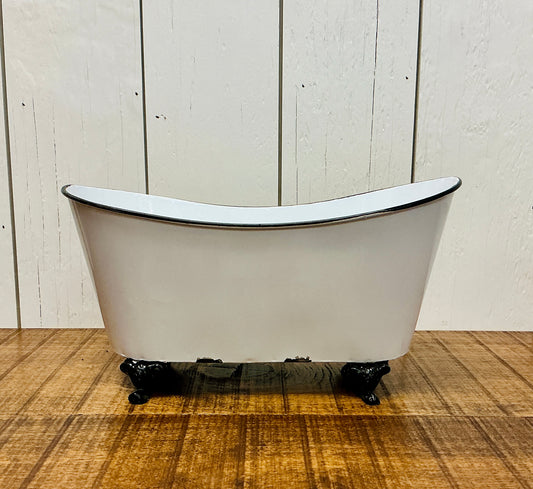 White Enamel Clawfoot Bath Tub, Black Trim and Feet