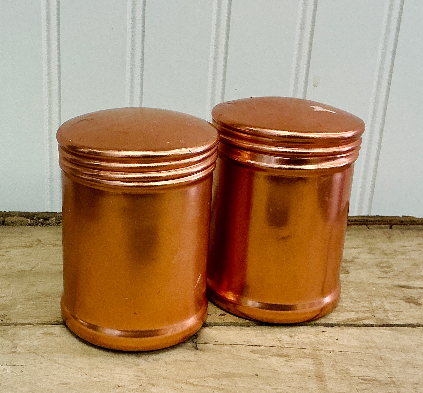 Vintage Round Copper Storage Containers, pair