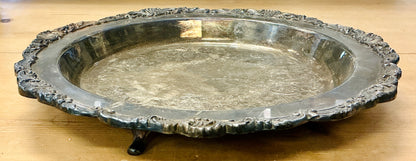 Antique Round Ornate Silver Plated Tray