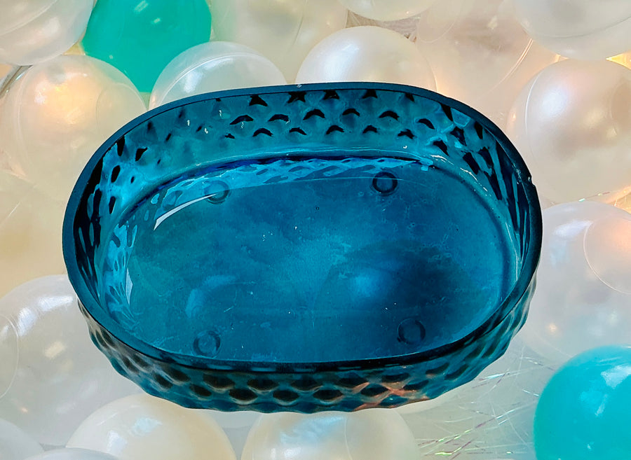 Teal Glass Oval Soap Dish