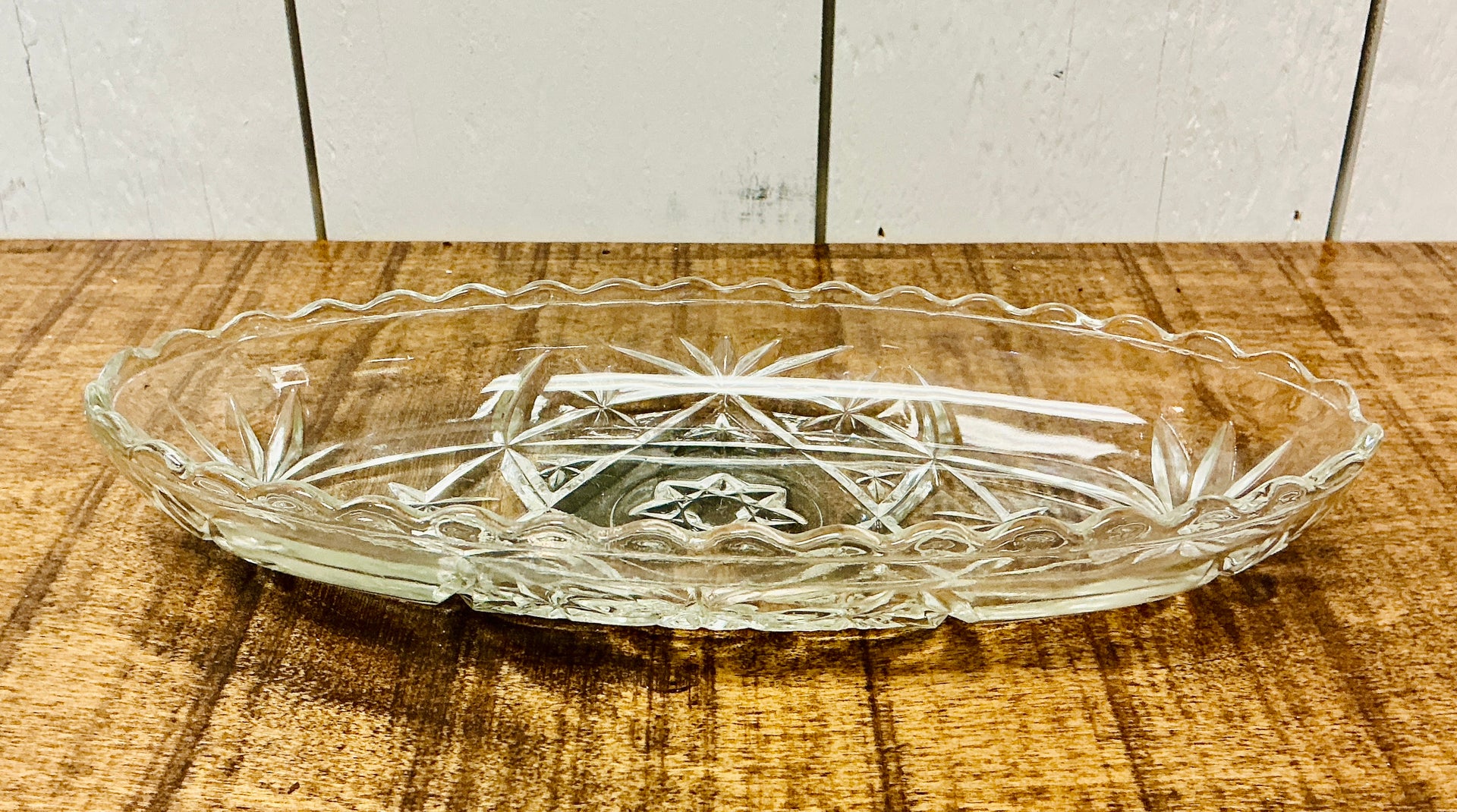 Vintage Anchor Hocking Prescott Glass Oval Star of David Relish Dish