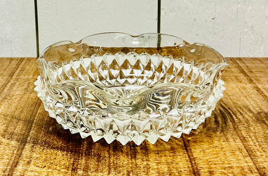 Vintage Indiana Glass Diamond Point Bowl with Curved Crimped Rim