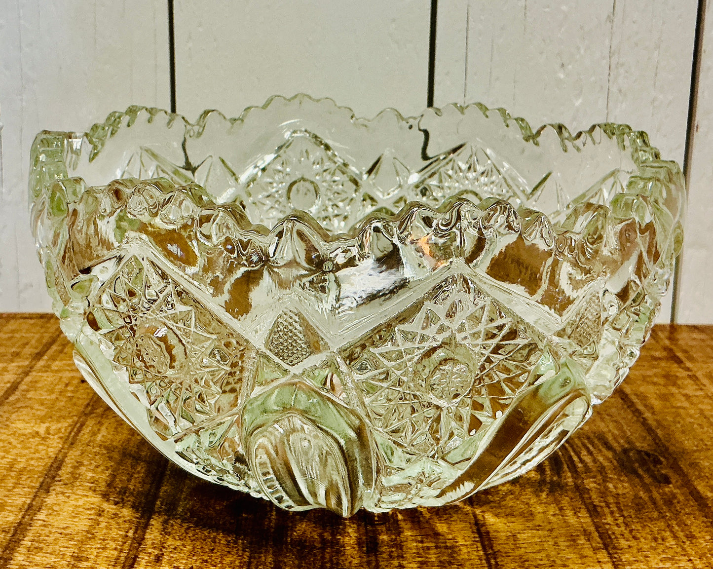 Vintage L.E. Smith Hobstar Clear Crystal Pressed Glass Fruit Bowl
