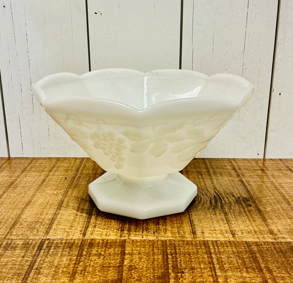 Vintage Anchor Hocking Milk Glass Pedestal Fruit Bowl