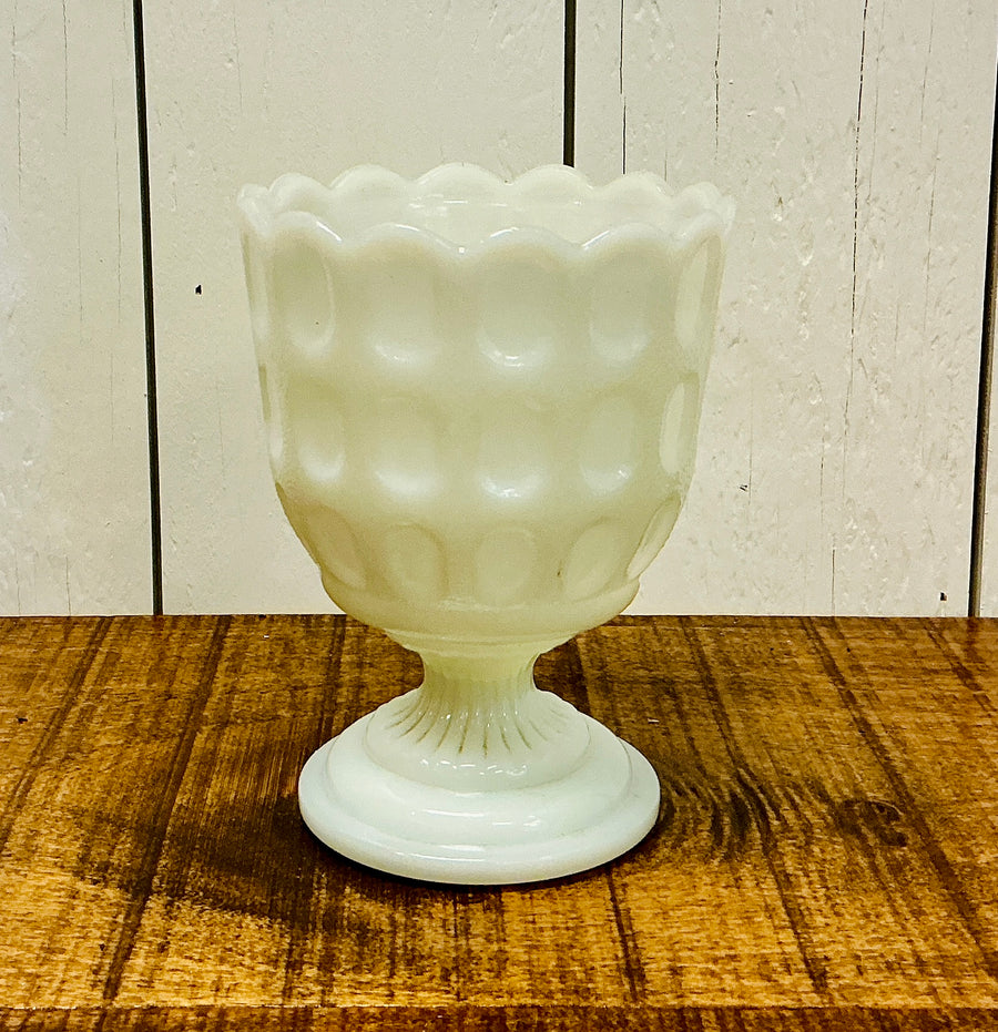 Vintage Thumbprint Milk Glass Compote Candy Dish