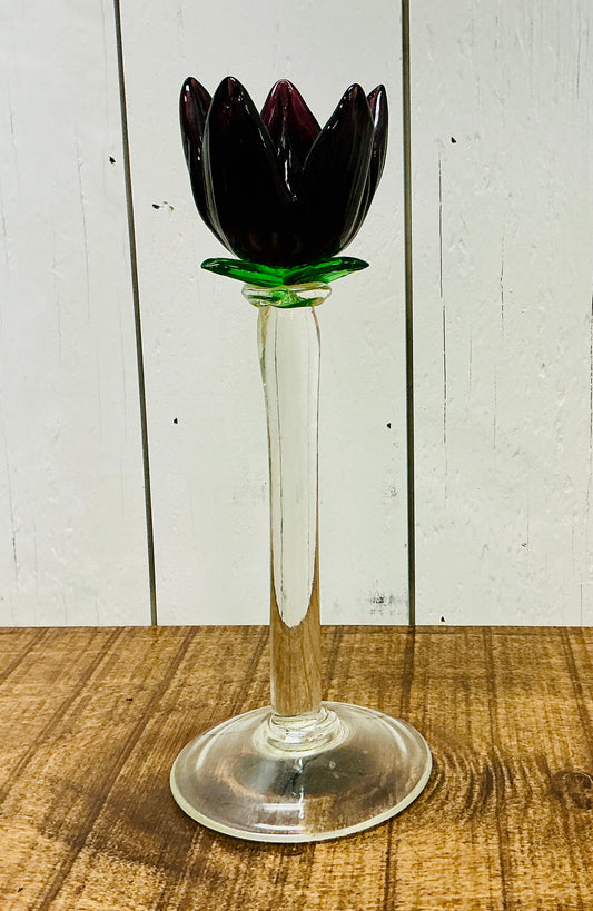 Handblown Glass Stemmed Flower Tea Light or Votive Candle Holder - Tulip