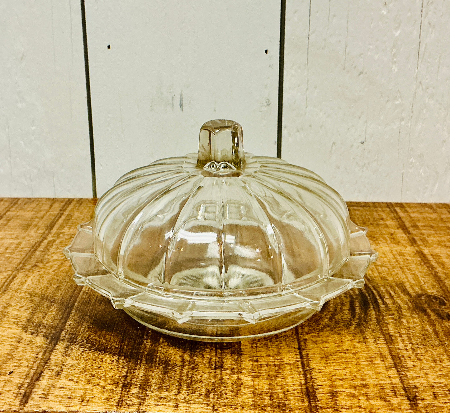 Vintage Glass Pumpkin Butter Dish / Cheese Dome