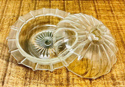 Vintage Glass Pumpkin Butter Dish / Cheese Dome