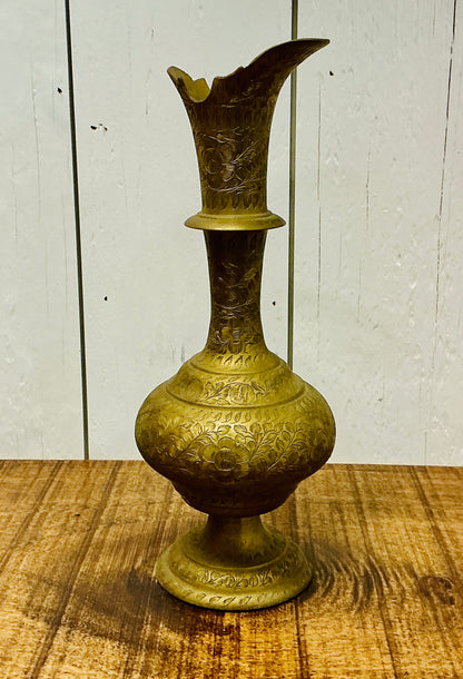 Vintage Etched Brass Pitcher / Vase