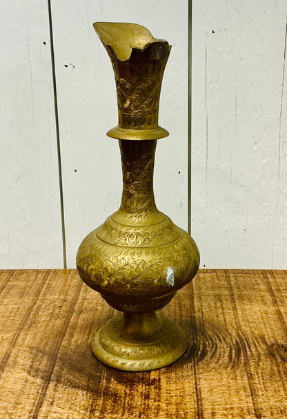 Vintage Etched Brass Pitcher / Vase