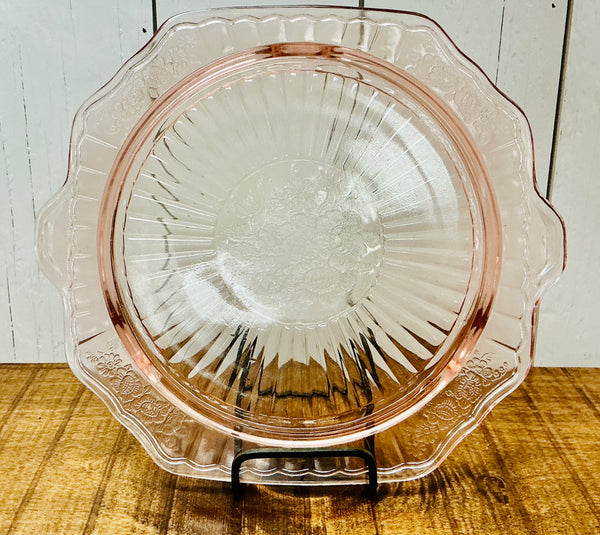 Vintage Anchor Hocking Mayfair "Open Rose" Pink Depression Glass Footed Cake Plate, vintage find from Monticello Soap Company