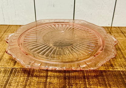 Vintage Anchor Hocking Mayfair "Open Rose" Pink Depression Glass Footed Cake Plate