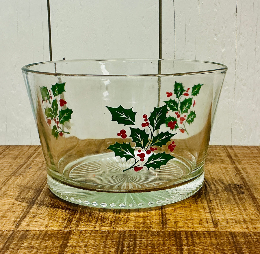 Vintage Indiana Glass "Holly Berry" Party Serving Bowl