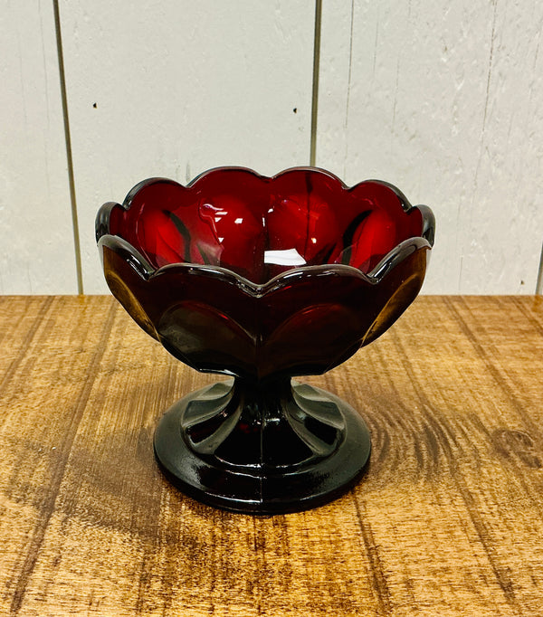 Anchor Hocking Fairfield Ruby Red Compote Bowl, vintage one-of-a-kind find from Monticello Soap Company