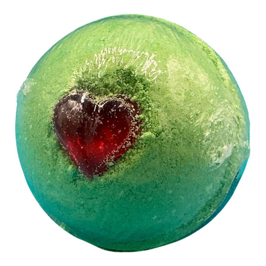 Merry Mischief Bath Bomb handcrafted by Monticello Soap Company, peppermint hot cocoa holiday fizzy bomb