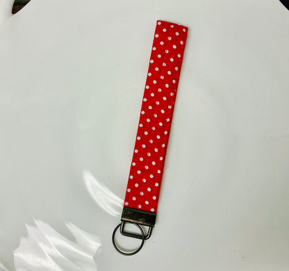 Red & White Polka Dot Fabric Keychain Wristlet
