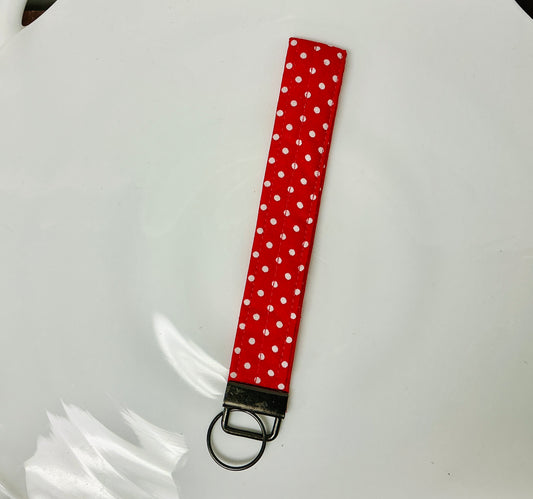 Red & White Polka Dot Fabric Keychain Wristlet