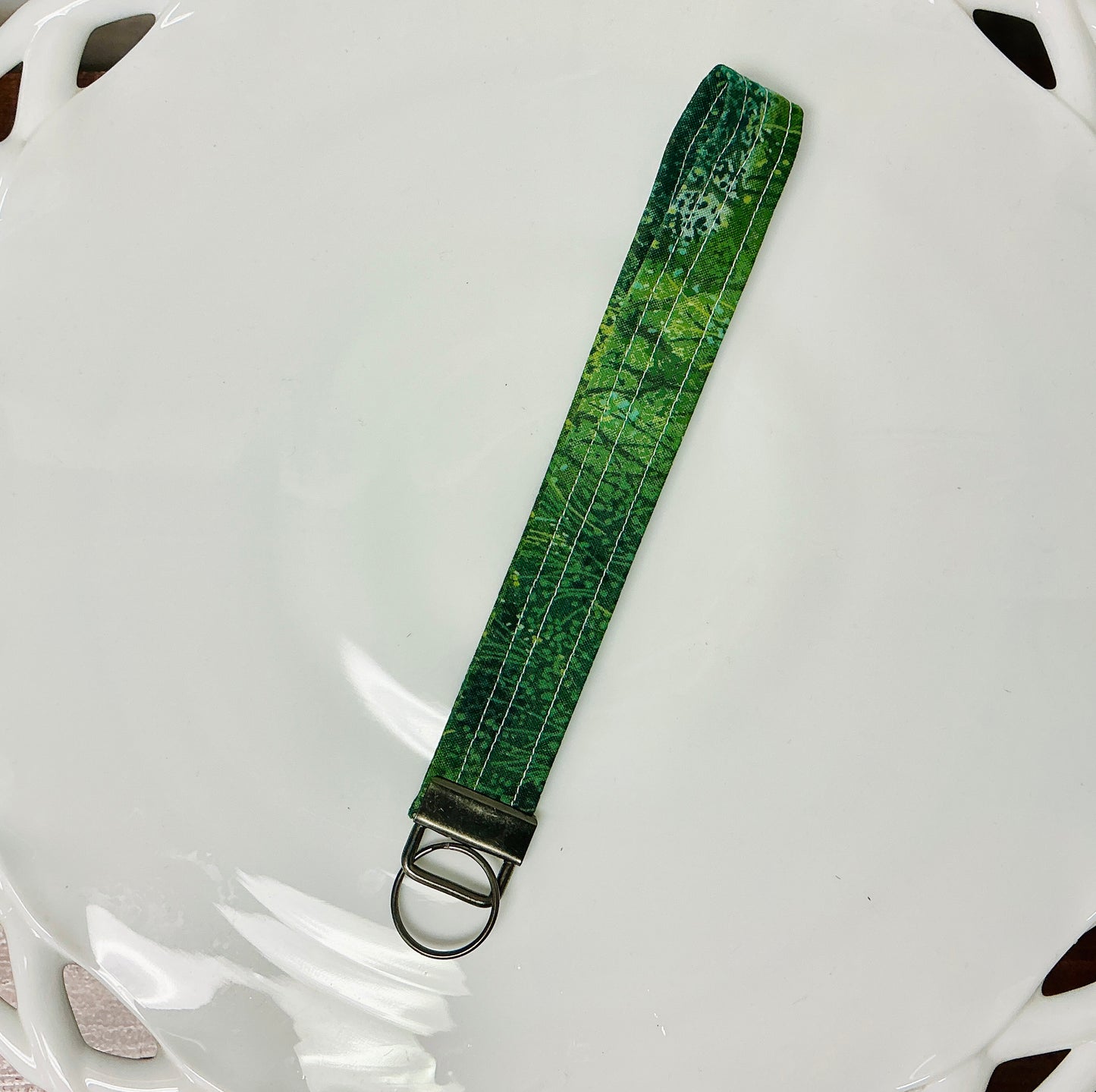 Green Batik Fabric Keychain Wristlet