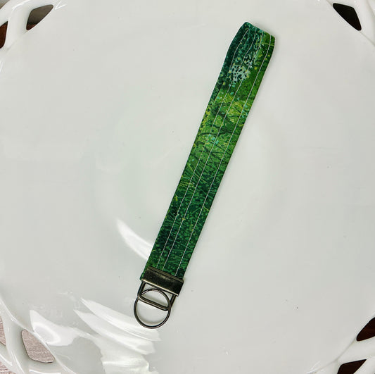 Green Batik Fabric Keychain Wristlet