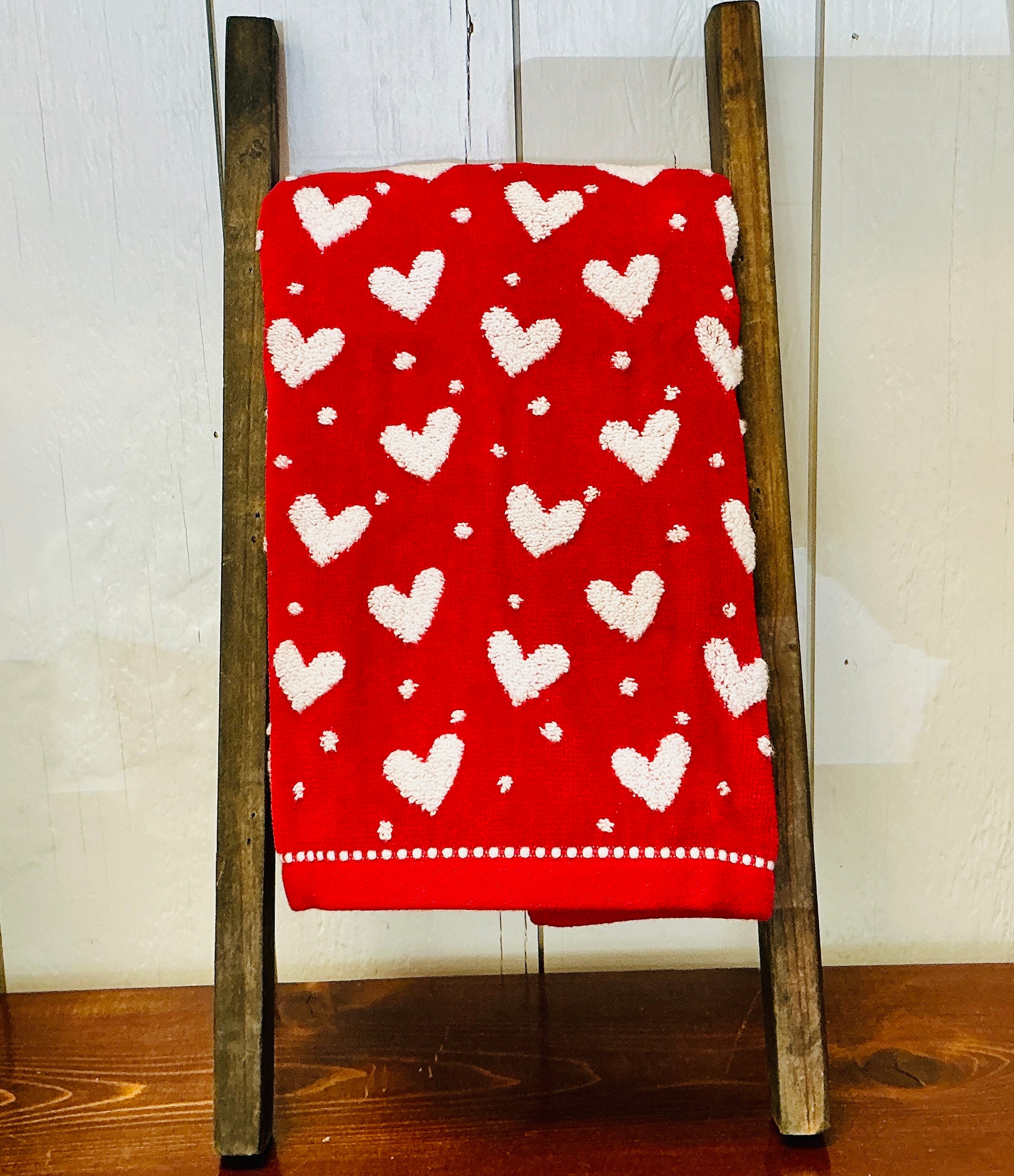 Valentine's Red Hand Towel with White Hearts & Polka Dots