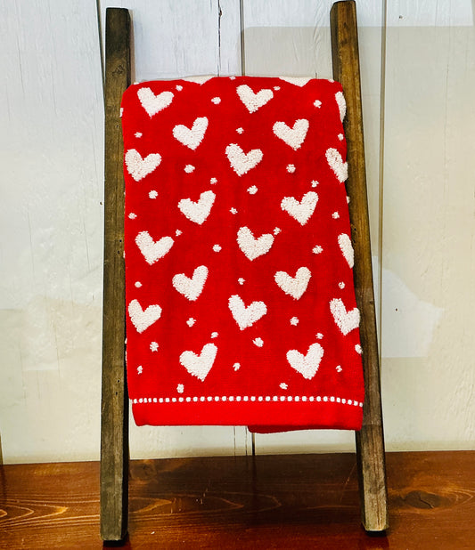Valentine's Red Hand Towel with White Hearts & Polka Dots