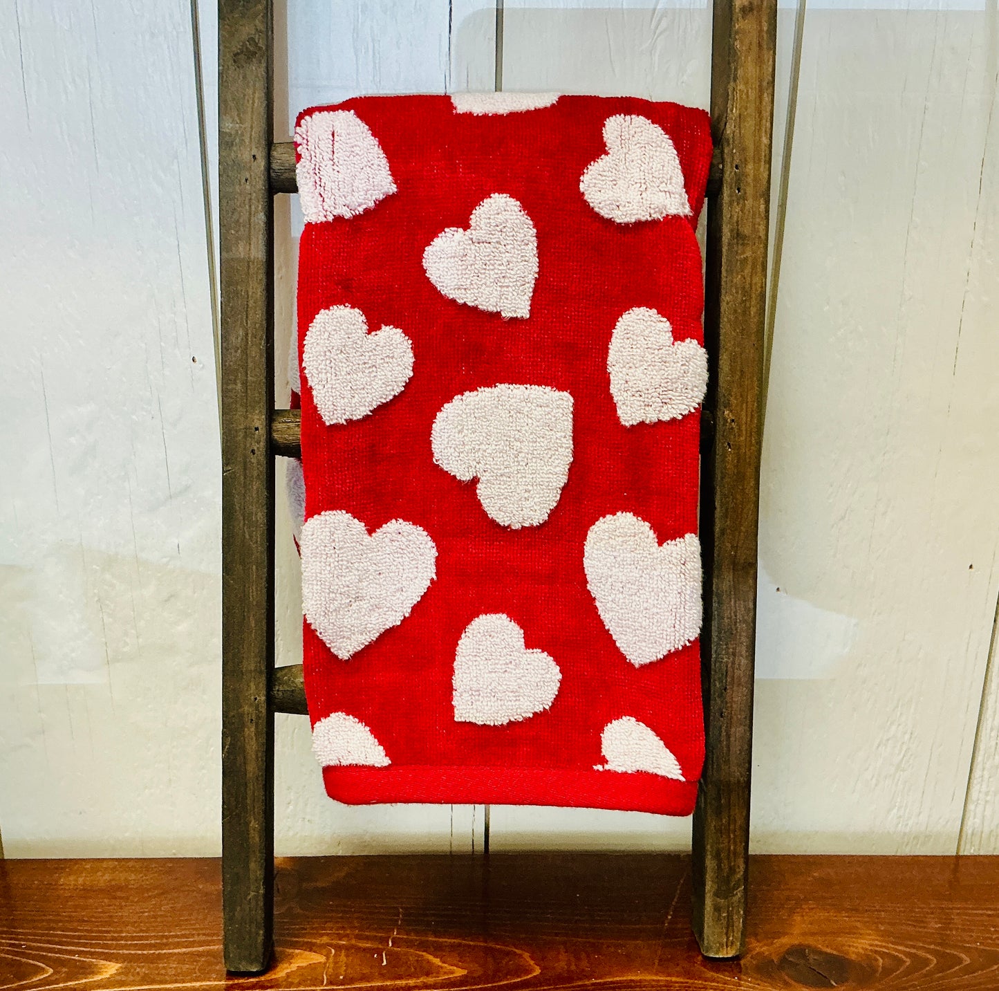 Valentine's Red Hand Towel with White Hearts