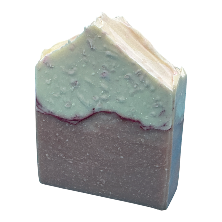 Pink Berry Parfait handcrafted bar soap by Monticello Soap Company, layered pink and cream parfait-style bar with sweet berry scent.
