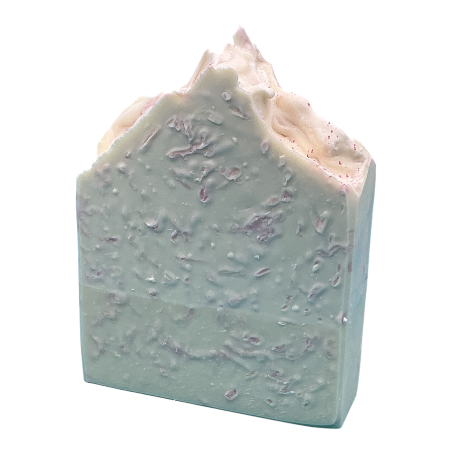 Very Berry handcrafted bar soap by Monticello Soap Company, cream and pink swirl bar with fresh-picked berry scent.