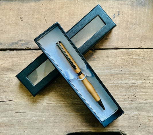 Slimline Twist Pen Natural Wood and Gun Metal Grey