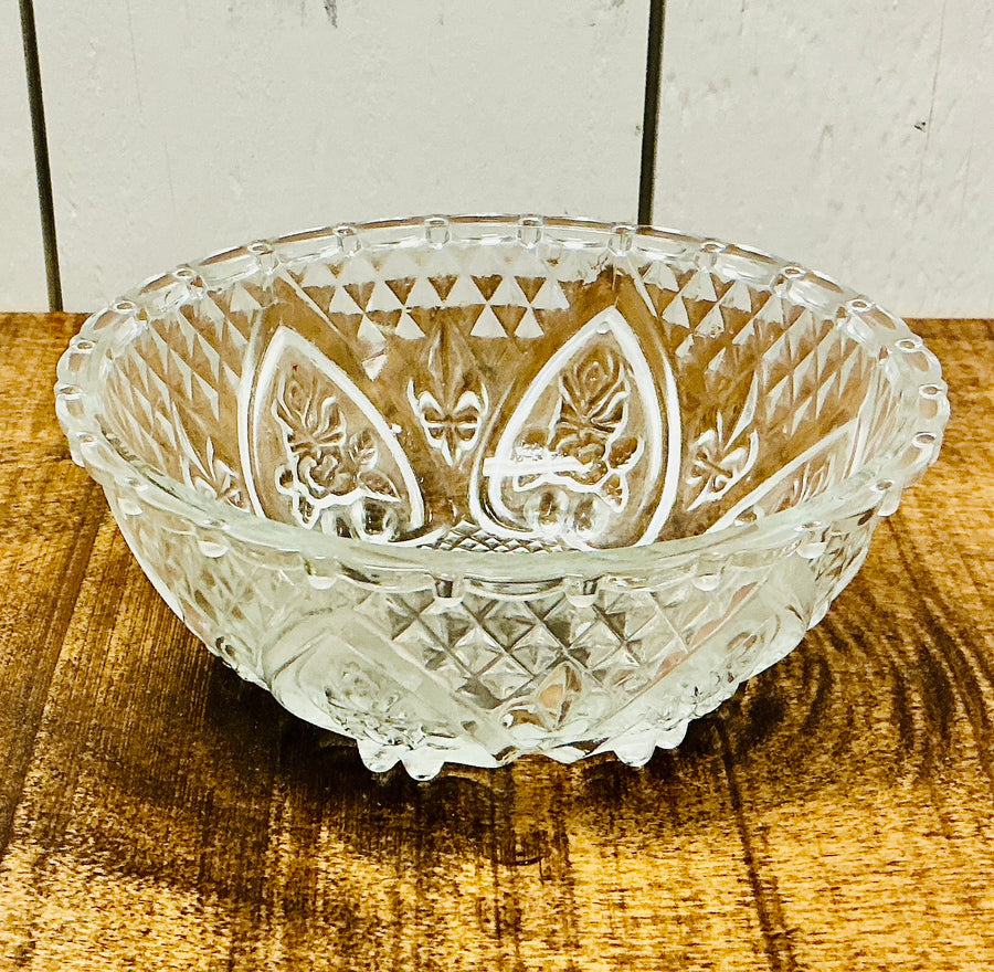Vintage Malaysia Clear Pressed Glass Footed Bowl
