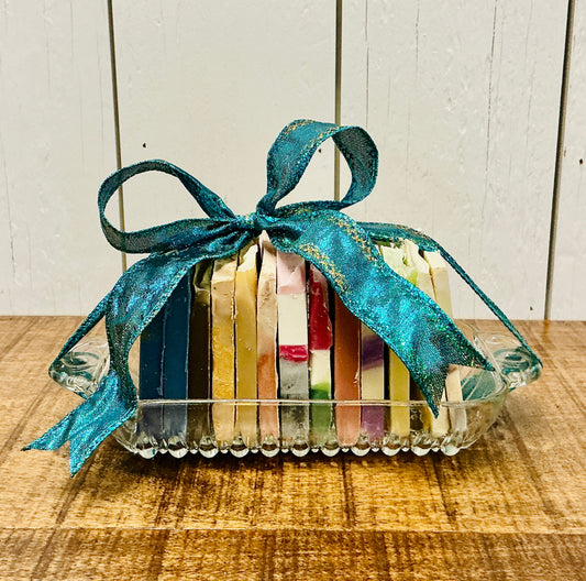 Soap Sampler in Vintage Hobnail Relish Dish