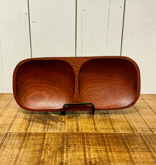 Vintage Two-Compartment Wooden Serving Bowl