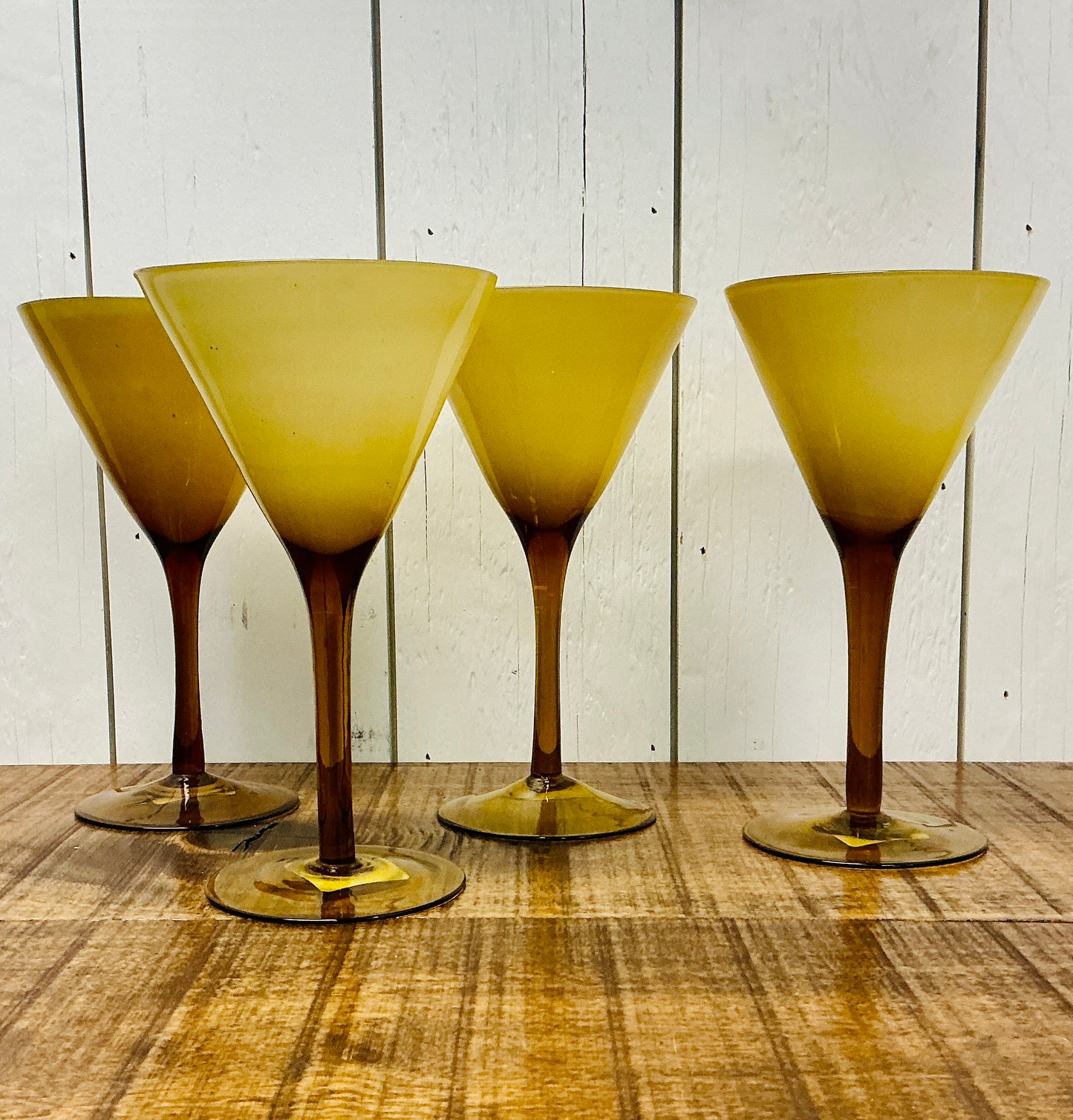 Vintage Hand Blown Milky Amber Martini Glasses, Set of 4