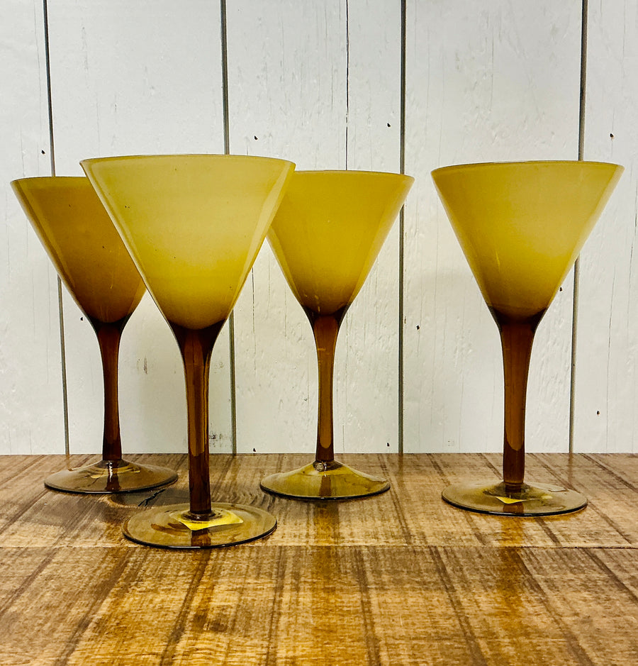 Vintage Hand Blown Milky Amber Martini Glasses, Set of 4, vintage one-of-a-kind find from Monticello Soap Company