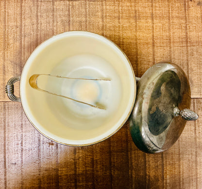 Vintage Silver-Plated Ice Bucket with Pineapple Finial Lid with Ice Tongs