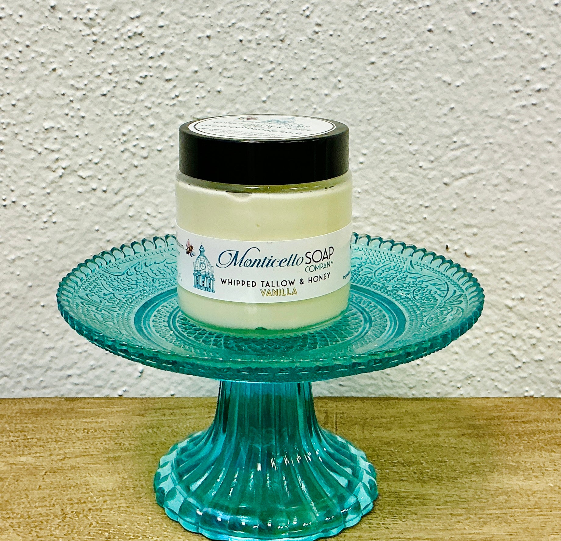 Whipped Tallow and Honey Vanilla by Monticello Soap Company, whipped tallow with warm vanilla 4 oz jar
